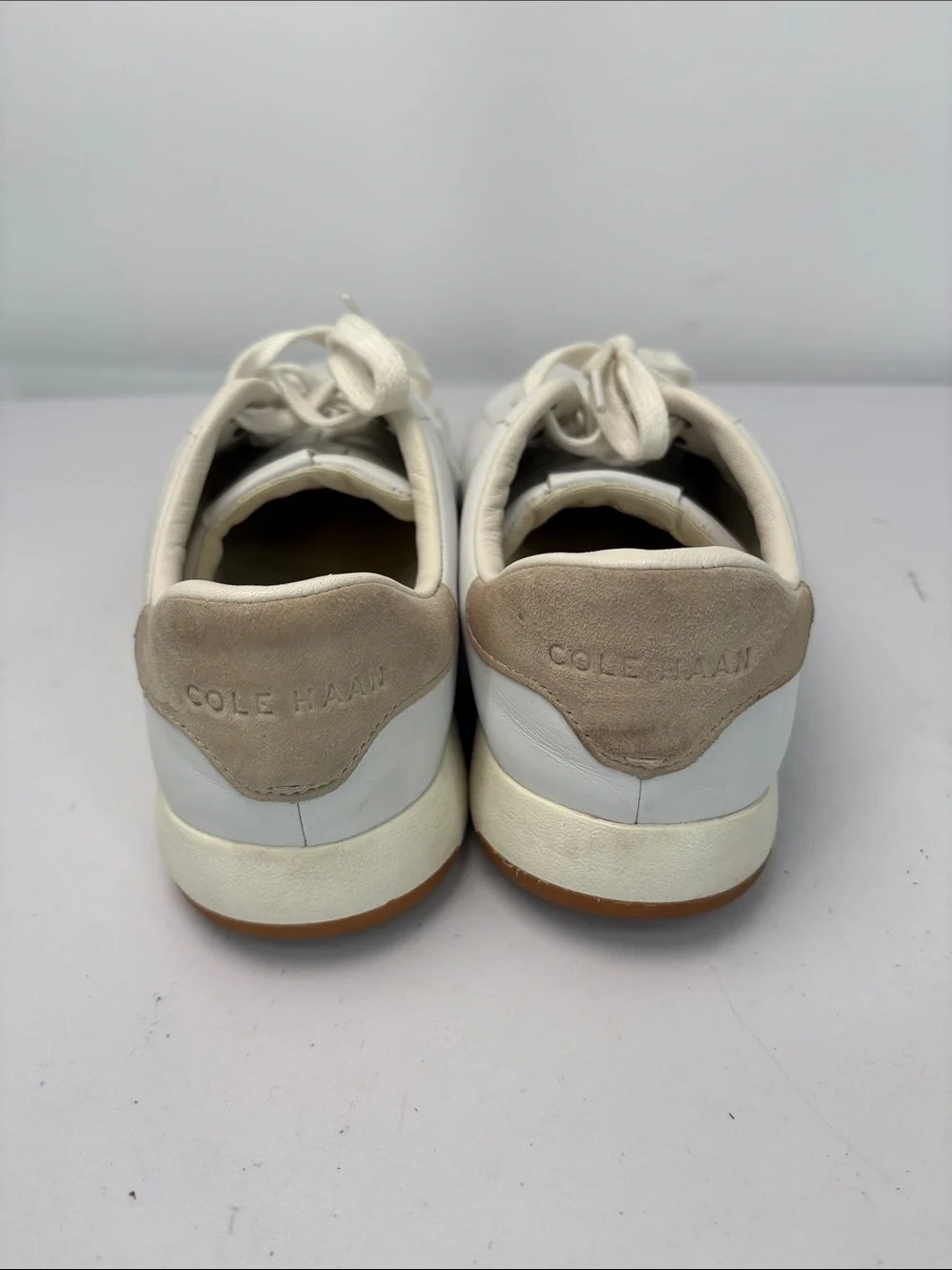 📪 Cole Haan grandPro White Leather Sneakers with tan heels